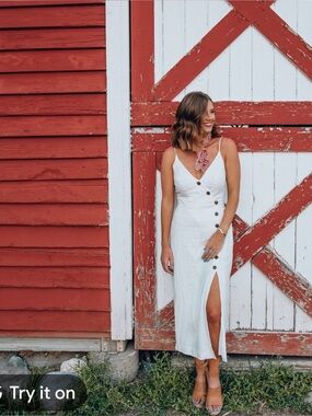 Lush "Wanderlust" White Amber Button-Detail Midi Slip Dress